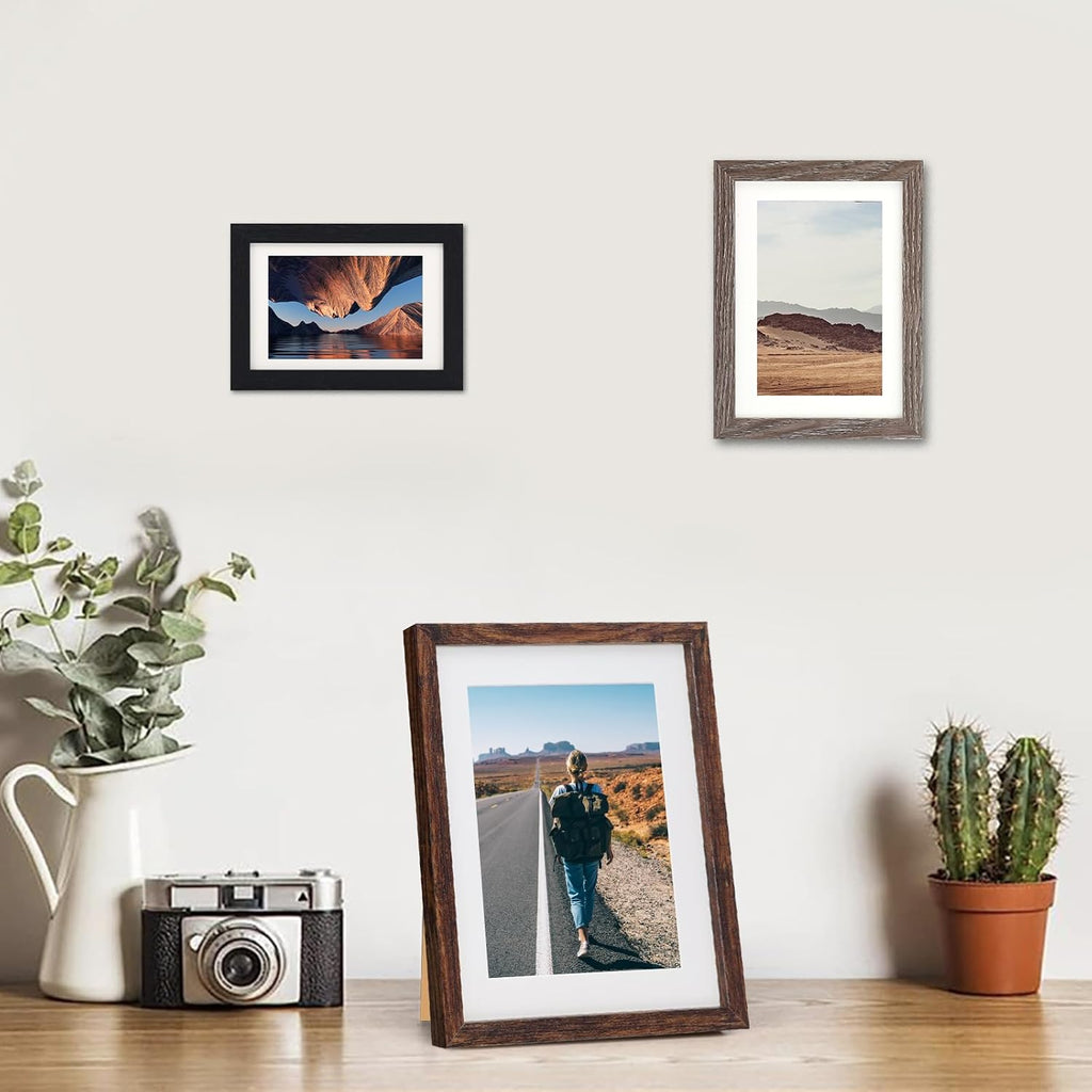 Picture Frames Set, 15 Pack, MDF, Brown Black, 8x10, 5x7, 4x6 | Wall or Tabletop Decor, High-definition Plexiglas