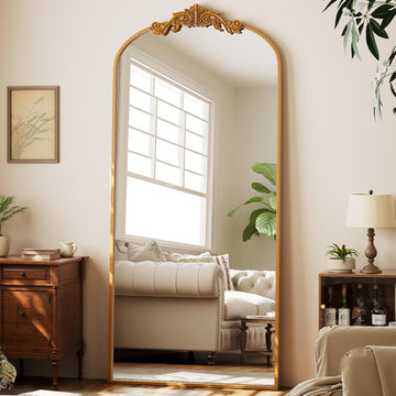 71"x 32" Gold Vintage Arched Full Length Mirror - Large Carved Standing Floor Mirror with Metal Frame/Living