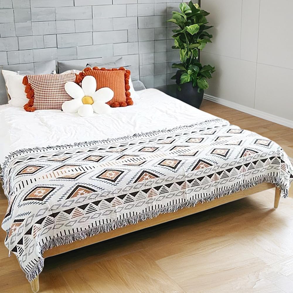 Aztec Native Throw Blankets Southwest Bed Blankets Cover 51"x63" | Navajo American Western Boho,Knit with Tassel,Tapestry,Home Sofa Couch Chair Decor,Camping Picnic Tent Beach Car Traveling