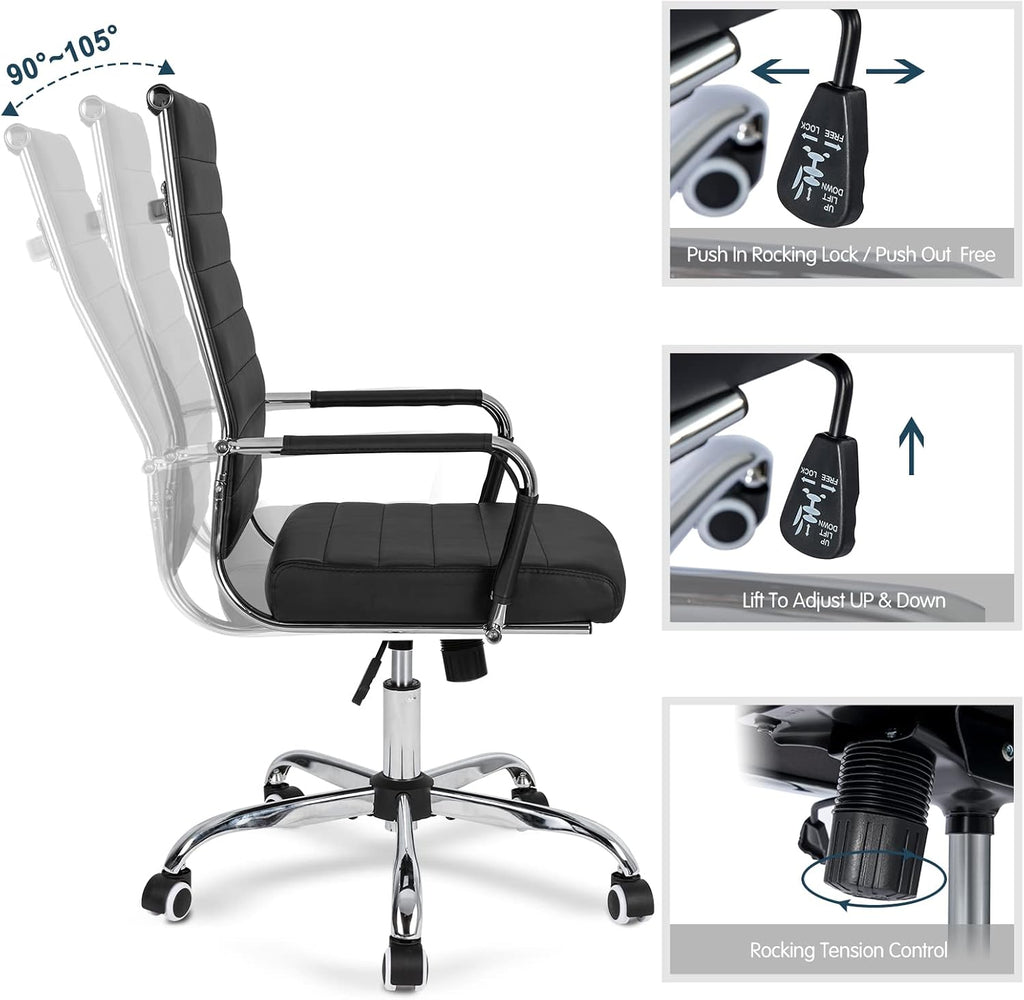Home Ribbed, Modern Leather Conference Room Chairs, Ergonomic Office Desk Chair, High Back Executive Computer Chair