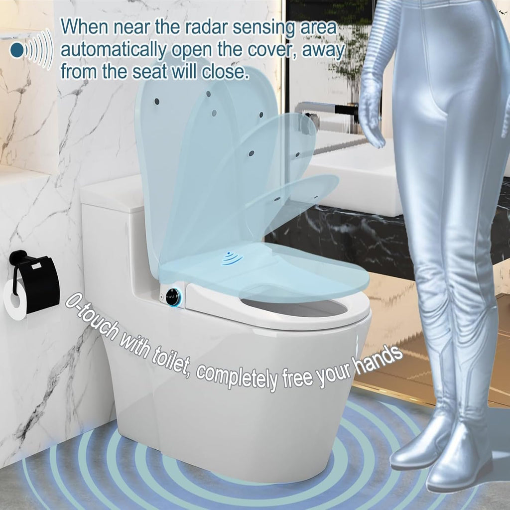 Electric Elongated Bidet Toilet Seat with Auto Open and Close Lid, Radar Sensor, Unlimited Warm Water, Spa Wash Modes, Warm Air Dryer, Heated Seat, Filtered Water
