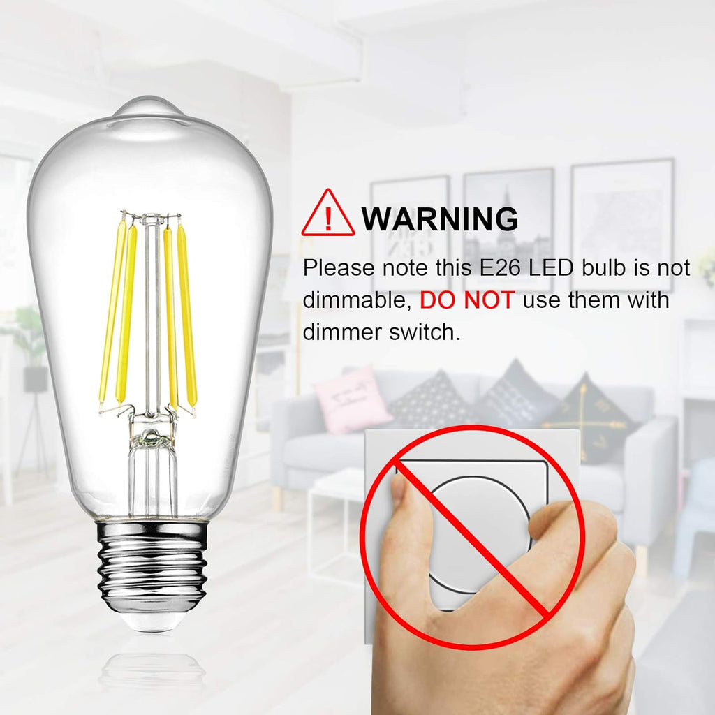 LED Edison Bulbs 6W, Equivalent 60W, High Brightness Cool White 4000K, 700 Lumens, ST58 Vintage LED Filament Bulbs - Set of 4