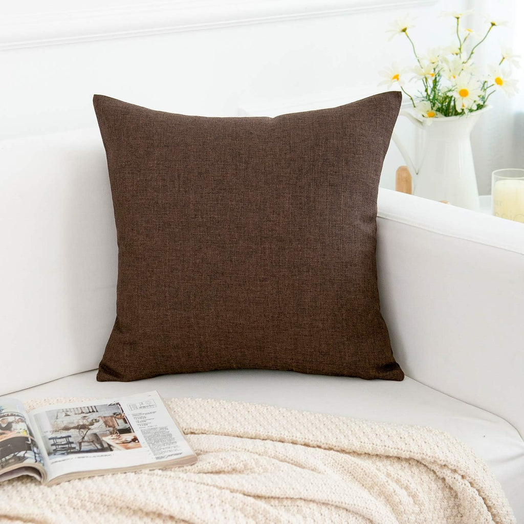 Linen Decorative Throw Pillow Covers Cushion Cover Pillow Case, Soft Square Dark Brown Throw Pillows 18x18 Inch,Set of 2
