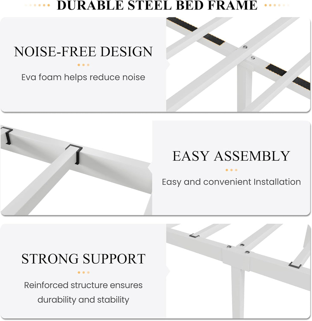 Full Bed Frame with Headboard,Metal Bed Frame with Butterfly Pattern Design Headboard & Footboard,No Box Spring
