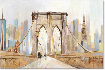 Brooklyn Bridge Wall Art New York City Skyline Painting Modern Abstract Cityscape Framed Artwork Large Canvas Ready