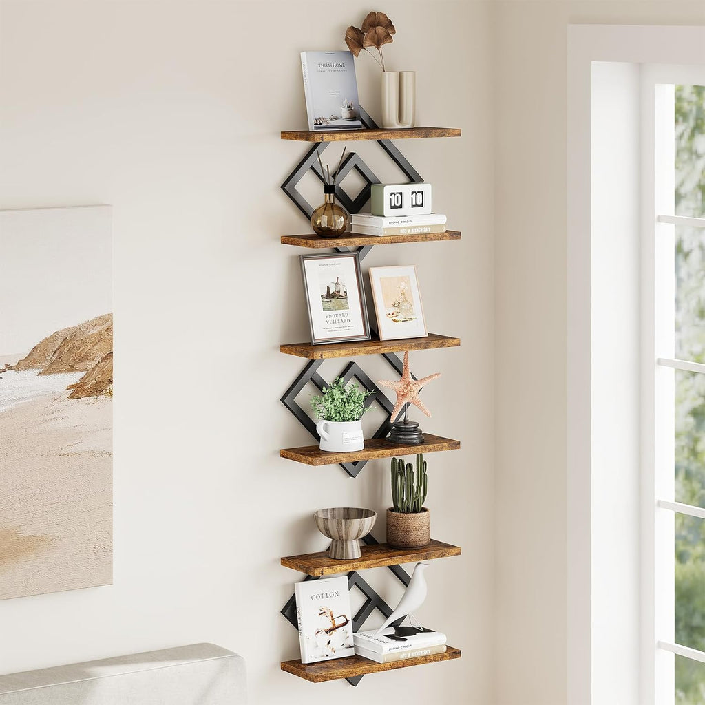 Floating Shelves for Wall, Set of 3 Hanging Shelves, Rustic Brown | 2-Tier Wall Mounted Storage Shelves for Decor