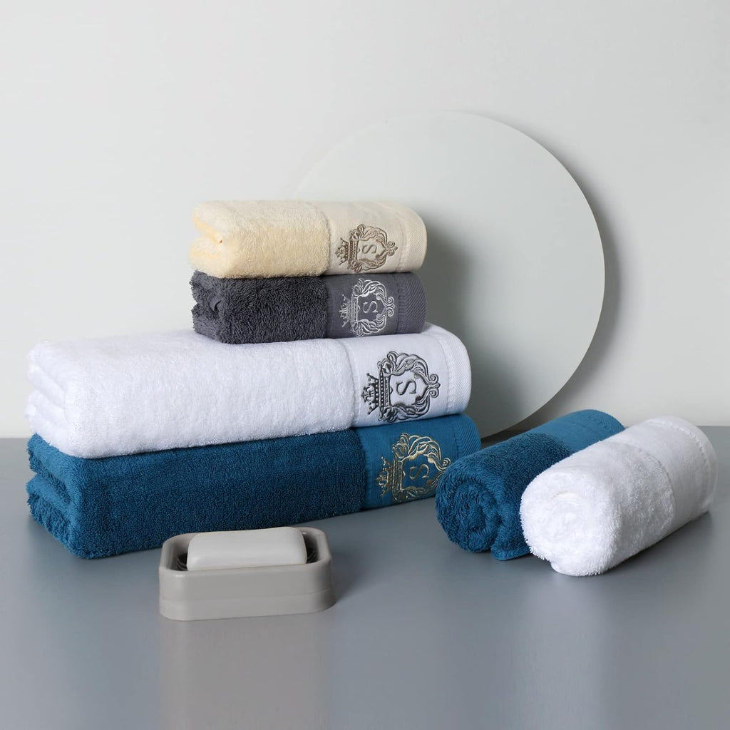 Luxury Bathroom Super Soft and Highly Absorbent Premium 100% Cotton Bath Towel Set for Gifts (White-D)