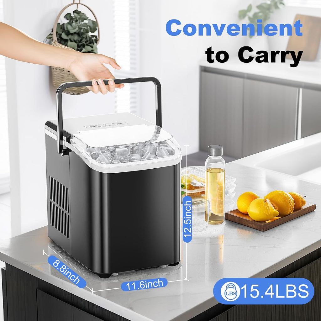Ice Makers Countertop with Handle, Portable Ice Machine, 9 Bullet Cubes in 6 Mins, 26lbs in 24Hrs, Auto-Cleaning