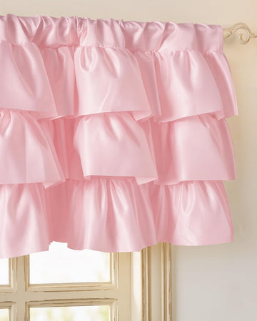 Pink Ruffle Valance Curtains for Farmhouse, 52" W x 20" L, 1 Panel