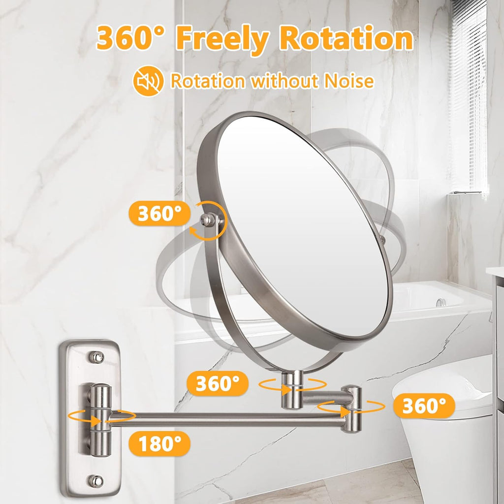 Wall Mounted Makeup Mirror - 1X/10X Magnifying Mirror Double Sided, 8 Inch Extendable Bathroom Mirror, Nickel Finish