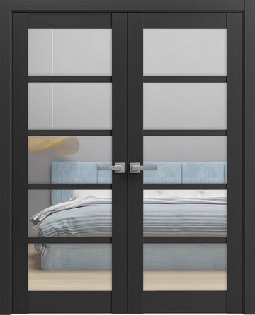 Quadro 4522 | Double Swing Interior French Doors with Glass, MDF, Hardware Included, 60x80, Black, M