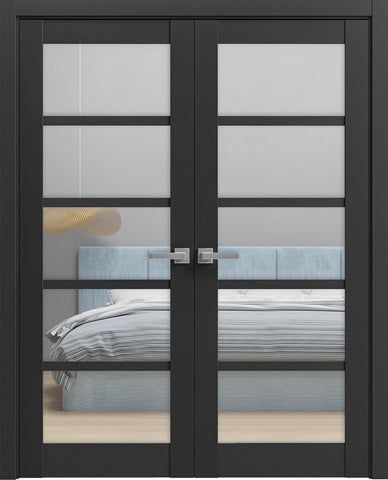 Quadro 4522 | Double Swing Interior French Doors with Glass, MDF, Hardware Included, 60x80, Black, M