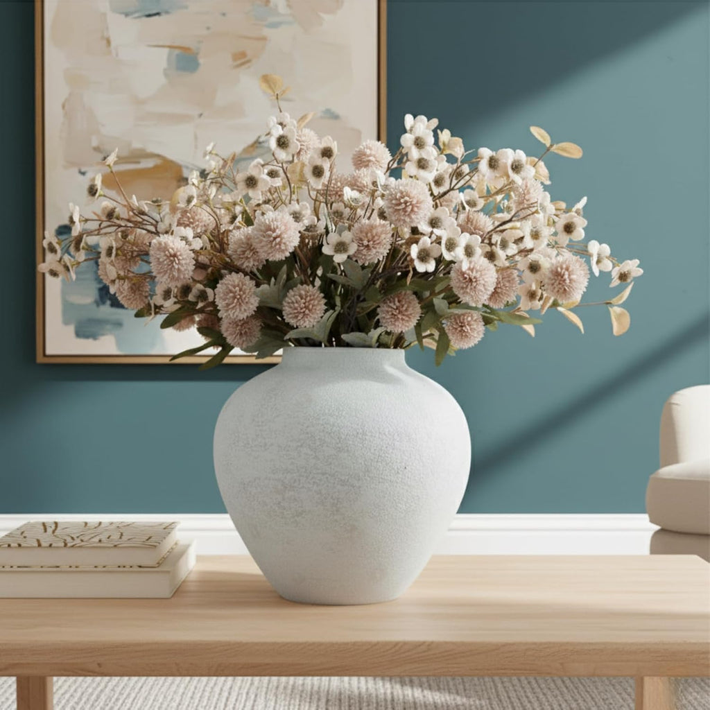 White Rustic Large Round Vase