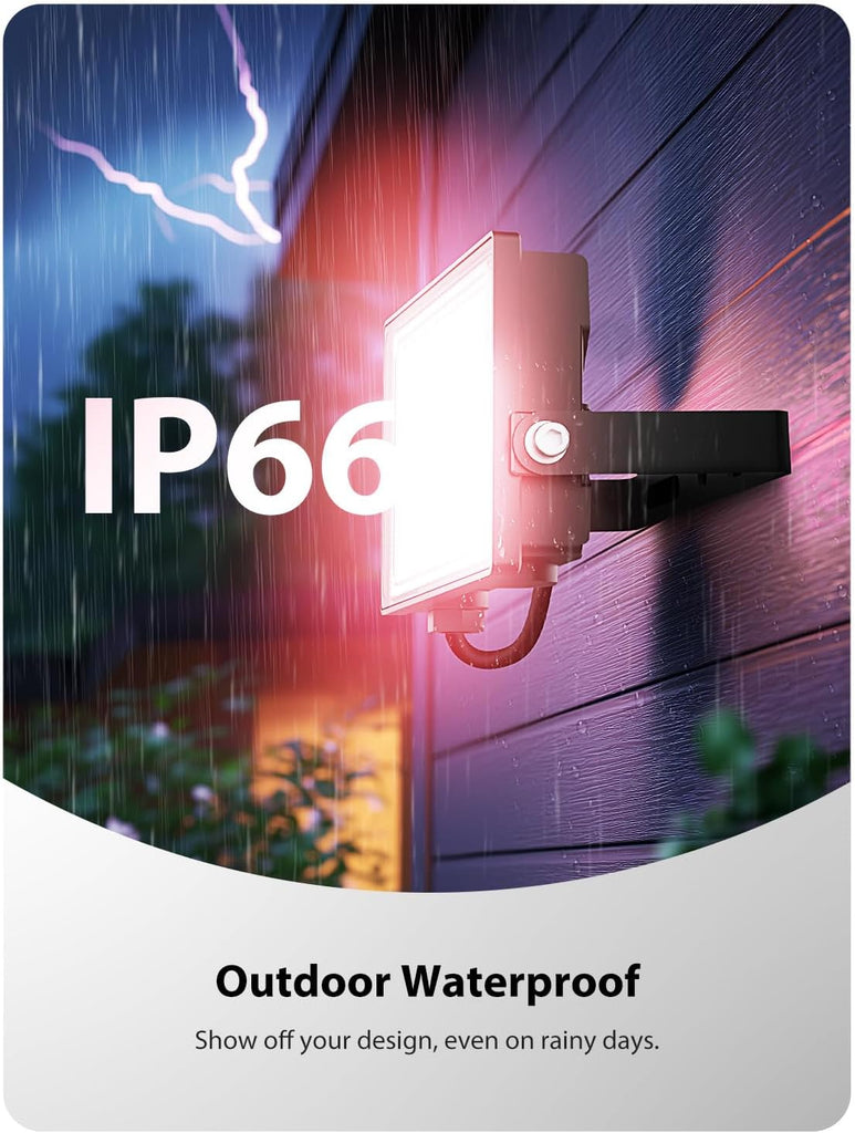 2 Pack RGBW LED Flood Light 800W Equivalent, 100W Color Changing Floodlight with 44 Keys Remote, 2700K Warm White