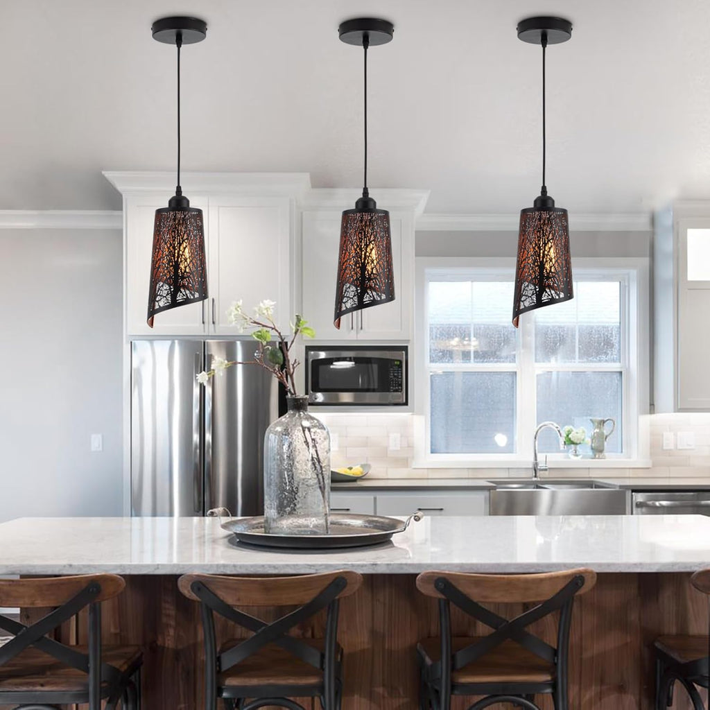 Industrial Black Pendant Light Fixture Vintage Mini Black Pendant Lighting with Gold Finish Rustic Hollow-Carved