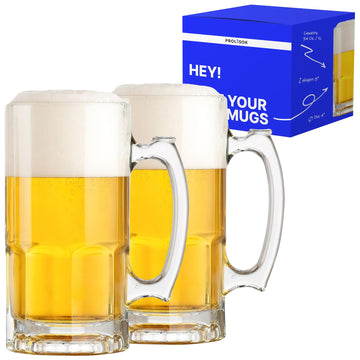 Glass Beer Mugs with Handle - 34 fl. oz. / 1L - Large & Heavy Beer Stein for Root Beer - Best Gift for Men Father