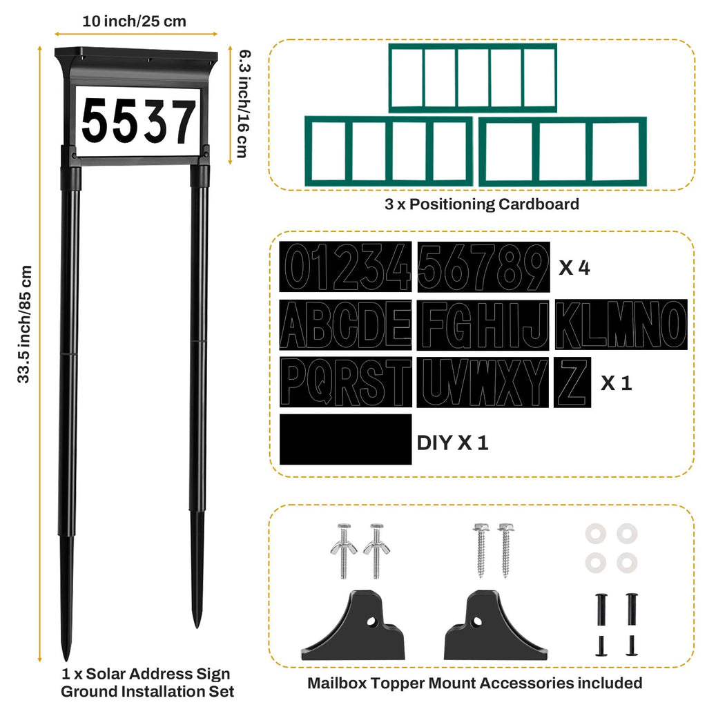 Solar Address Signs, Dual-Sided Illumination Solar House Numbers