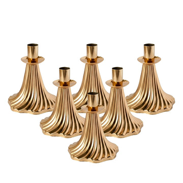 Taper Candle Holders Set of 6 - Victorian Style Gold Vintage Modern Decor, Table Mantel Centerpiece for Wedding
