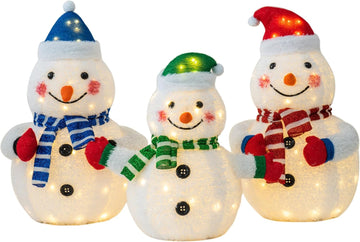 3-Piece 32-Inch LED Lighted Outdoor Snowman Family Set - Weather-Resistant Christmas Yard Decorations with Ground