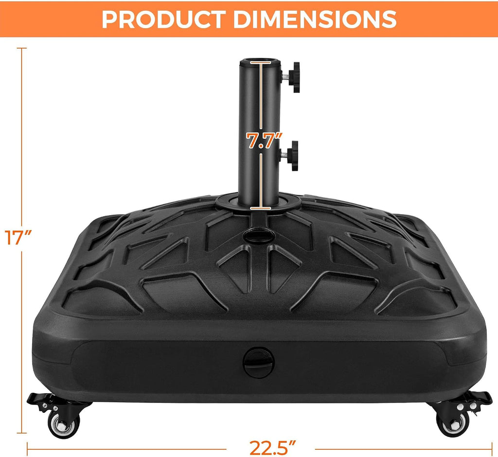 Fillable Mobile Umbrella Base, Heavy Duty Patio Umbrella Pole Holder 4 Wheels