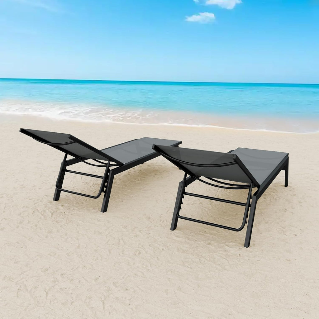 Aluminum Outdoor Chaise Lounge Set of 2,Patio Breathable Textilene Lounge Chairs,Sunbathing Recliner w/5 Adjustable