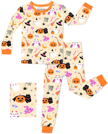 Bamboo Viscose Toddler Girls Kids Pajamas Spooky Sweet Pjs Long Sleeve Snug fit 2pcs Soft Jammies