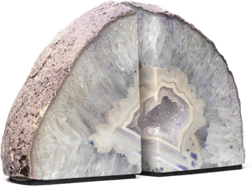 100% Natural Agate Bookends - Geode Book Ends for Books, Office, Living Room Decor (Light Purple, 10-11 lbs)