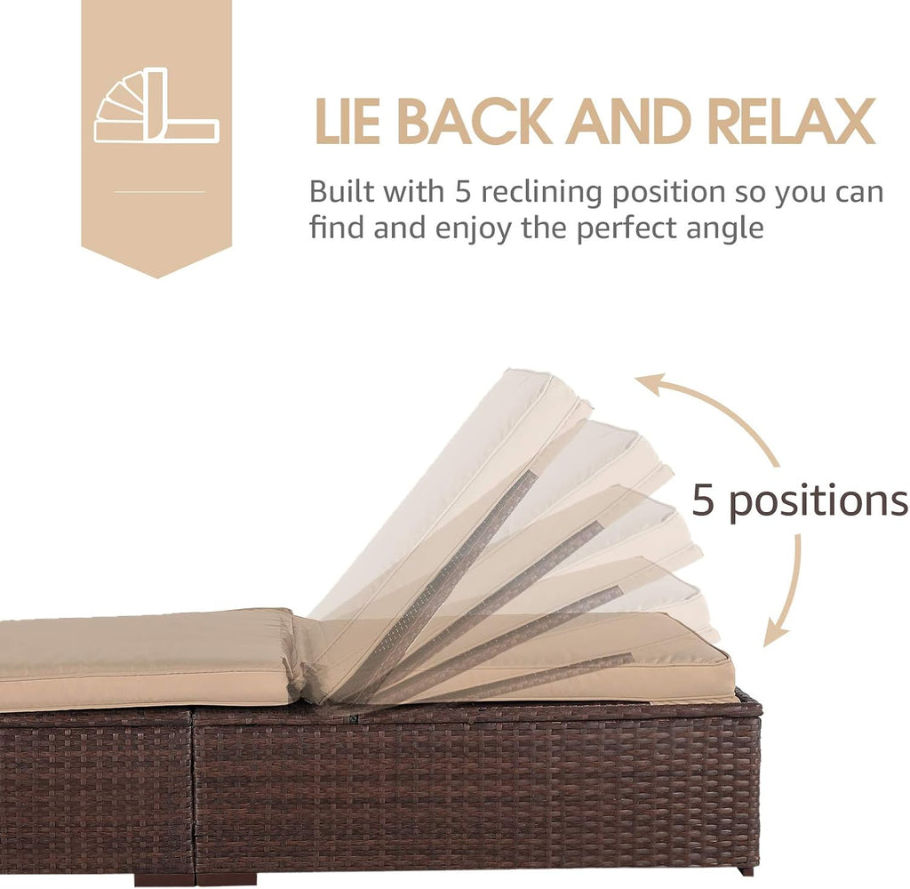 Outdoor Chaise Lounge Chair, All-Weather PE Wicker Patio Chairs Pool Lounge Chairs for Outside