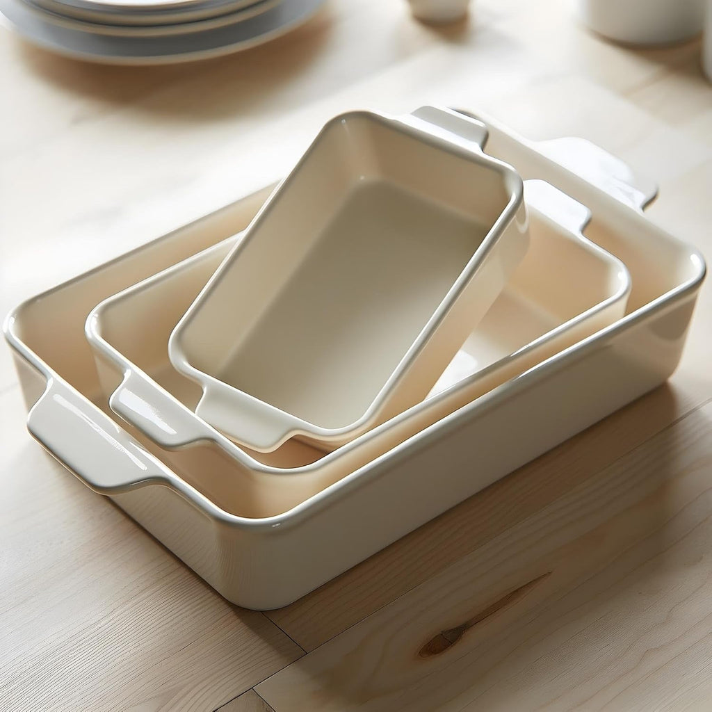 Ceramic Bakeware Set, Rectangular Dishes, For Casseroles, Lasagna, Cake, Small, Medium & Large Pans, Microwave &