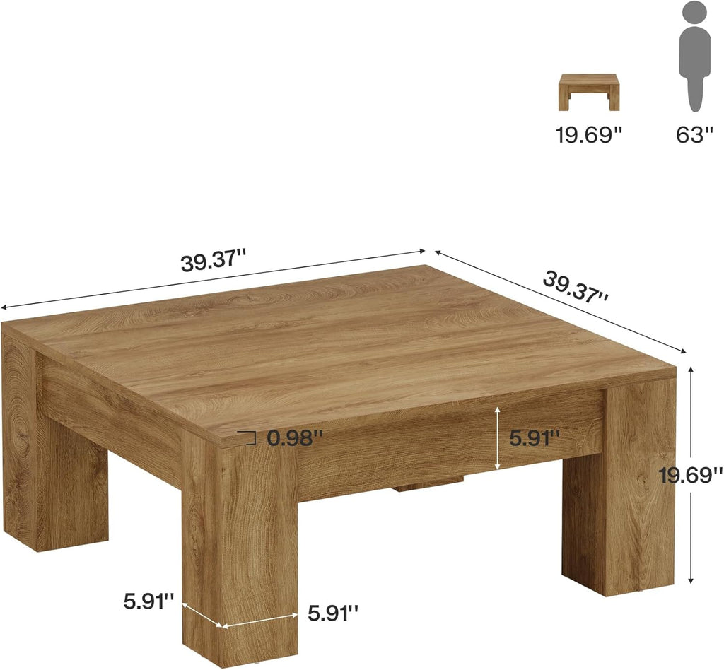 Farmhouse Square Coffee Table, 39-Inch Wooden Coffee Table with Sturdy Legs, Rustic Accent Center Table, Easy Assembly