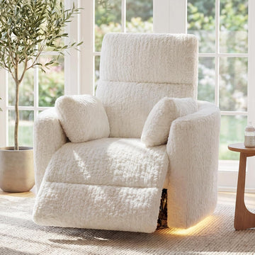Power Swivel Rocker Recliner, Large Glider Rocking Chair, Beige | Fluffy Plush Nursery Chair w/ 2 Pillows, USB and