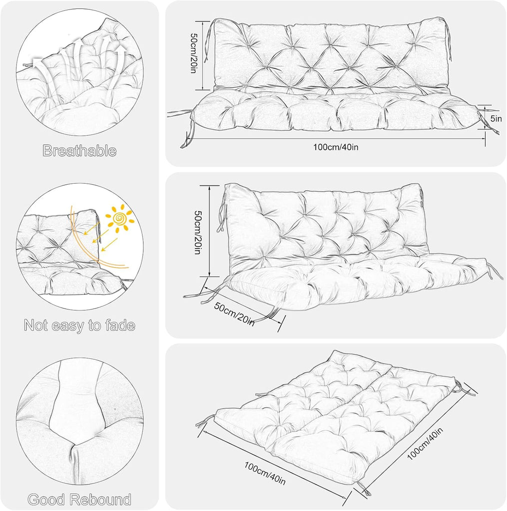 Porch Swing Cushions Outdoor 48 Inch x 40 Waterproof Swing Cushions 3