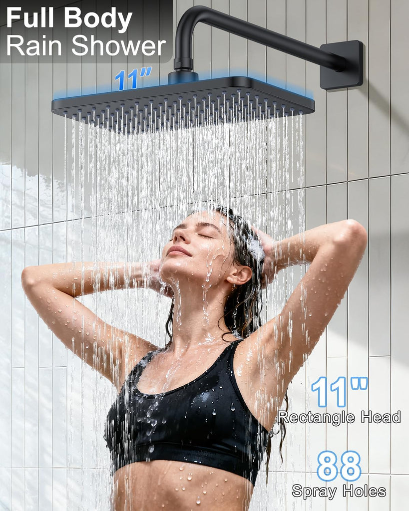 Matte Black 11-Inch Rainfall Shower System