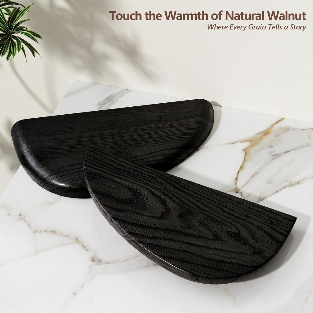 Solid Walnut Floating Shelves for Wall 15.7" Set of 2, Wall Mounted Shelf | Rustic Farmhouse Wooden Floating