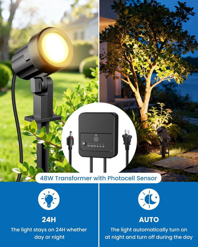 All-in-One Low Voltage Landscape Lighting Kit, 4-Pack, Warm White | LED Landscape Lights with Transformer 32FT Wire