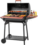 30-Inch Barrel Charcoal Grill with Wood-Painted Side Table, 627 Sq. In. Cooking Area for Outdoor Patio, Backyard, and Parties
