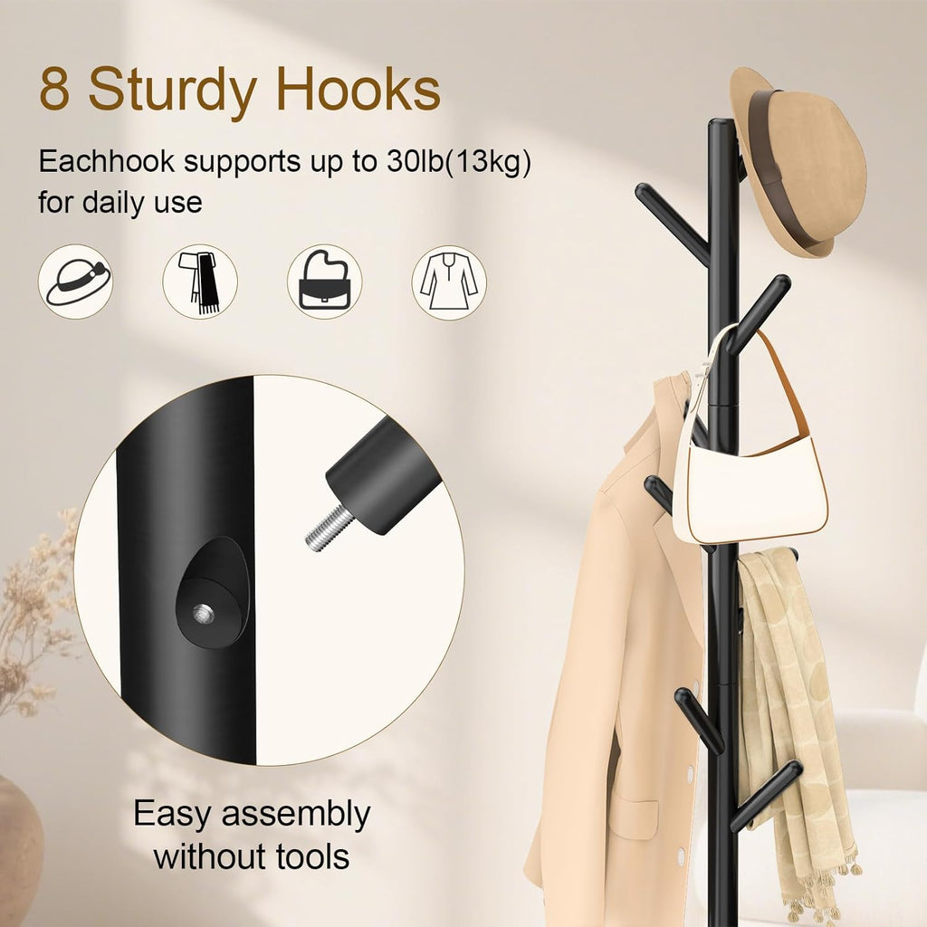 Coat Rack Freestanding with Stable Square Base for Cloathes, Hat, Used , Sturdy and Easy Assembly Coat Tree with 3