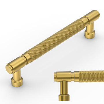 10 Pack Brushed Moderne Brass knurled Cabinet Pulls 5"