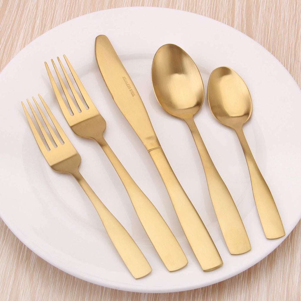 Matte Gold Silverware Set, 20-Piece Stainless Steel Flatware set, Tableware Cutlery Set Service for 4, Utensils s