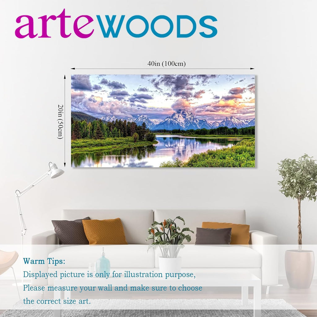 Landscape Canvas Wall Art Nature Picture Oxbow Bend Grand Teton National Park Modern Canvas Artwork River and Forest