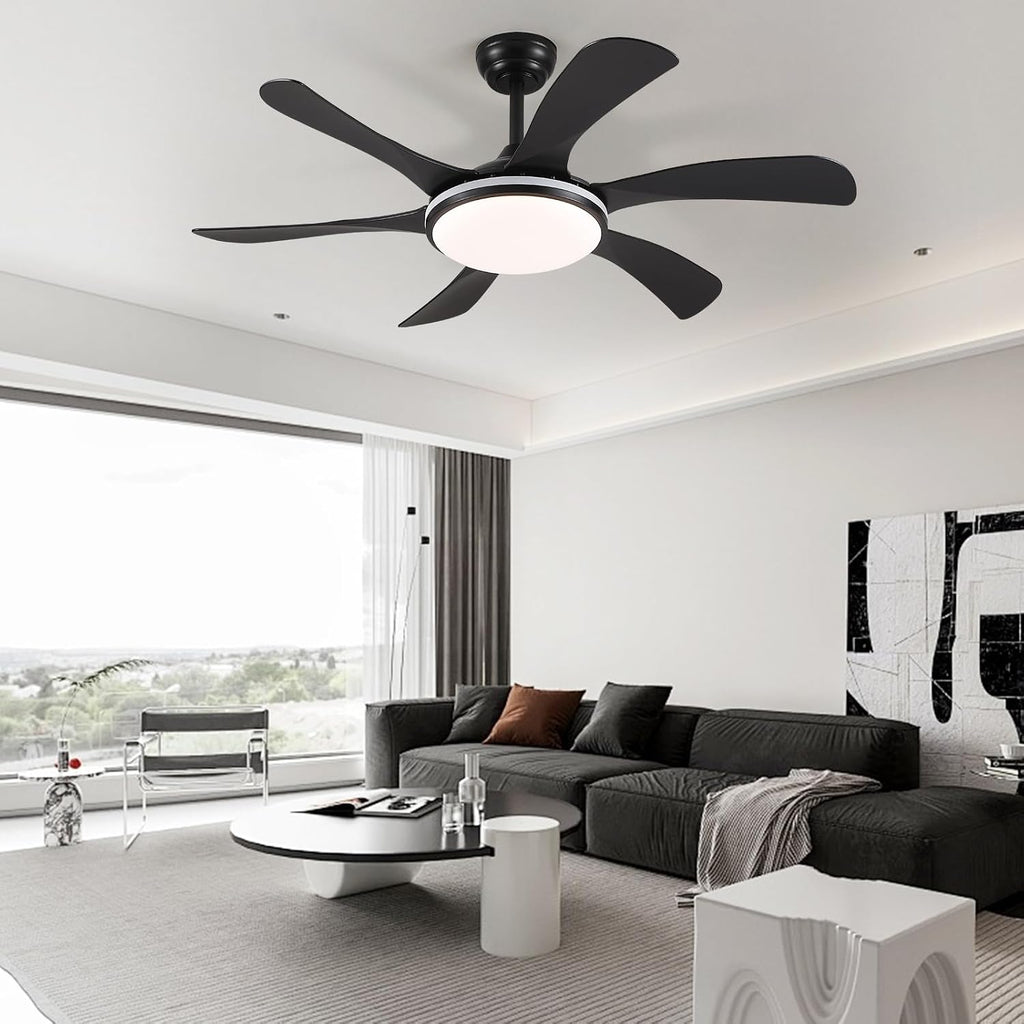 46In Black RGB Ceiling Fans with Lights - Low Profile Modern Ceiling Fan Light with Remote/APP, RGB+3CCT 6 Wind Speeds and Reversible, Indoor Outdoor Fan Light Fixture for Party, Kid's Room