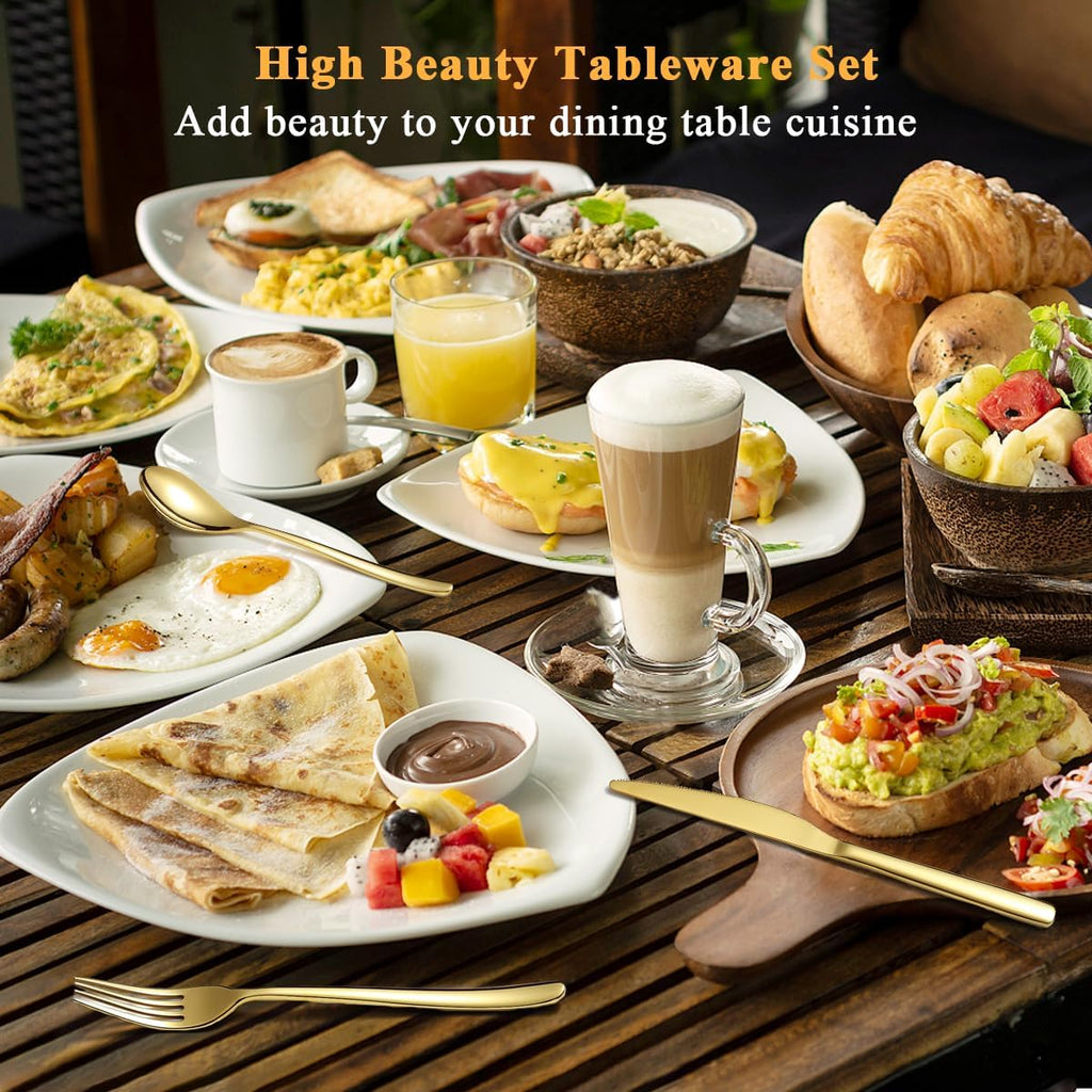 Gold Silverware Set 60 Pieces Service for 12, Golden Titanium Plating Stainless Steel Flatware Set