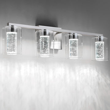 4-Light Brushed Nickel Vanity Light with 3 Color Modes (3000K/4000K/6000K), Eye Protection LED Bathroom Light
