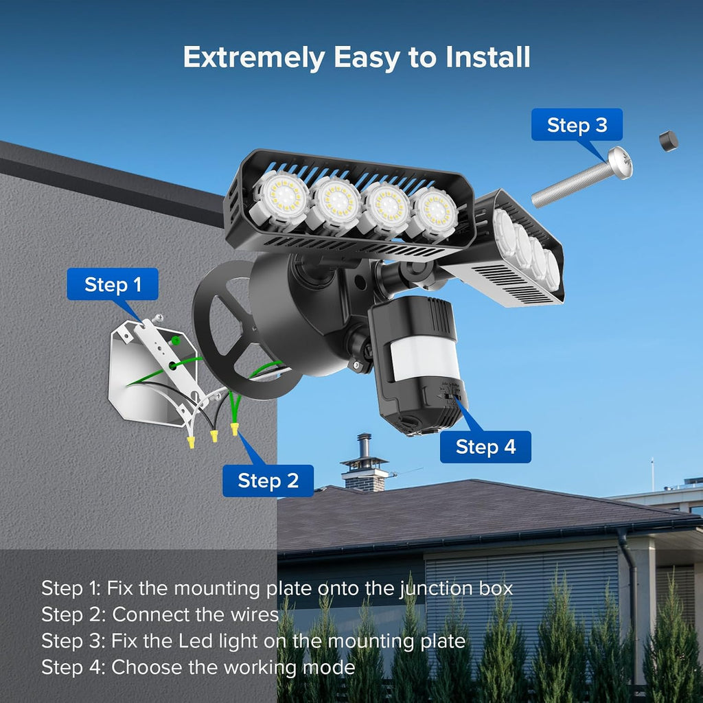 Hardwired Motion Sensor Flood Light, Dusk to Dawn Security Lights | 7000LM Ultra Bright, 54W 5000K Daylight, IP65