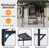 8'x 5' Hardtop Grill Gazebo, Outdoor BBQ Gazebo Metal Roof Canopy with 2 Metal Side Shelves & 5 Tool Hooks for