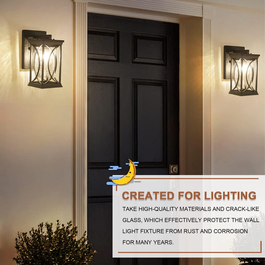 Dusk to Dawn Outdoor Wall Lanterns Small Modern Exterior Light Fixture Aluminum with Crack-Like Glass