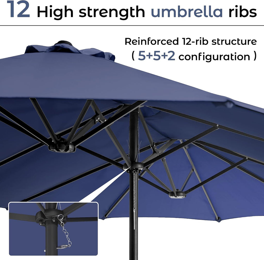 15ft Patio Umbrella with Base,Large Outdoor Double-Sided Rectangle Umbrella with Crank Handle, Market Umbrella Pools