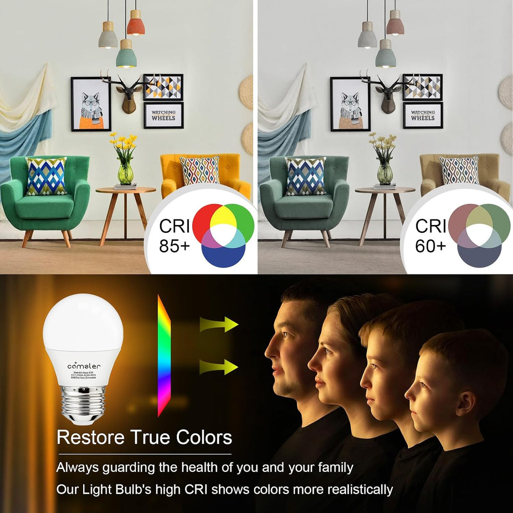 Small Light Bulb 6 Watts Warm White Light 2700K, 60 Watts Globe Light Bulb Equivalent, E26 Standard Screw Base