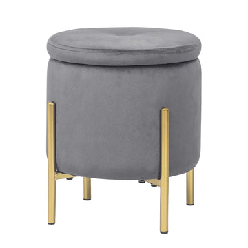 Upholstered Tufted Round Storage Ottomans, Grey Modern Velvet Footrest Ottomans with Storage for Couch