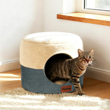 2-in-1 Cat Cave Bed & Lounger with Reversible Plush Cushion, Cat Bed for Indoor Cats, Foldable Anti-Slip Cat House